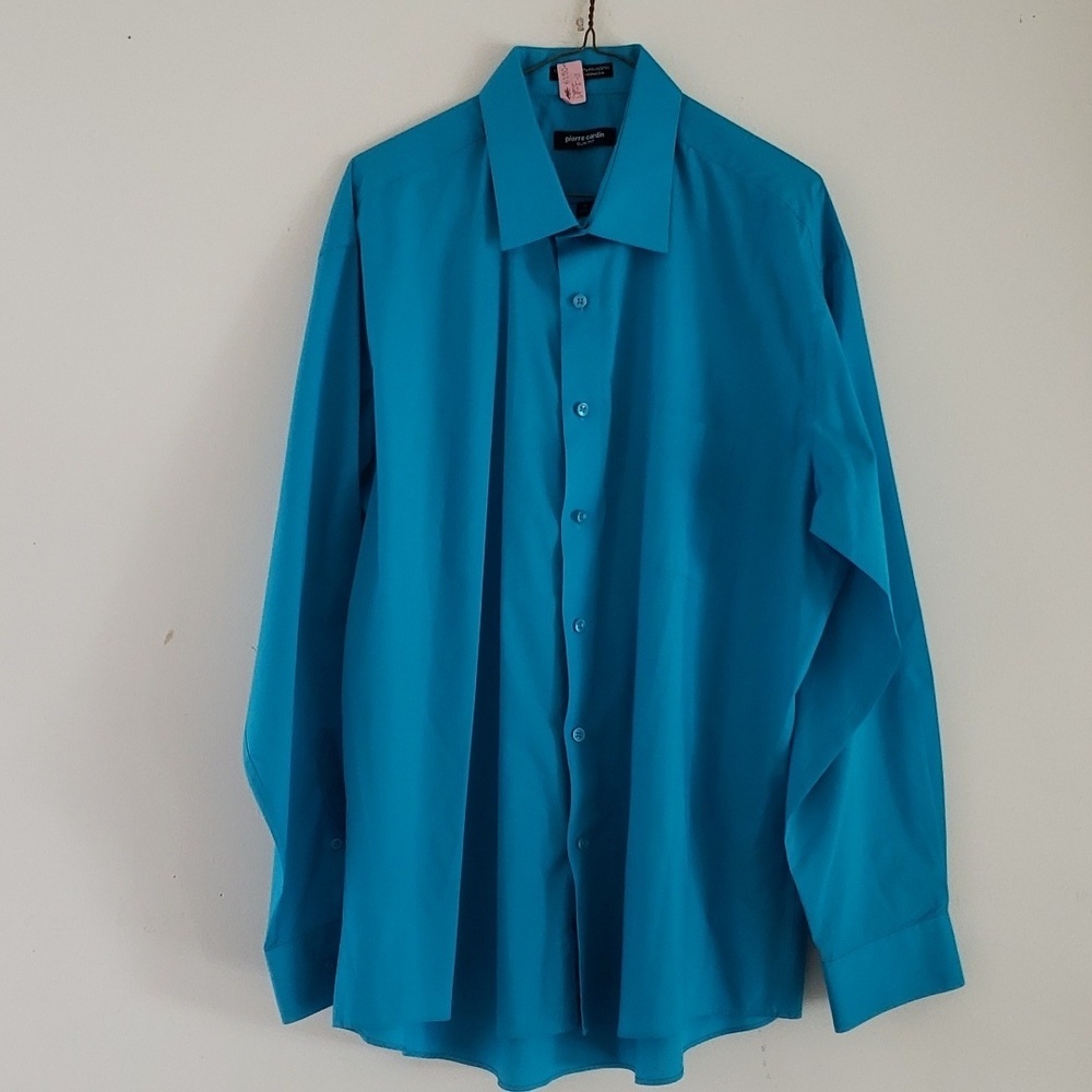 Pierre cardin Mens teal blue slim fit dress shirt size XL 17-17.5/34-35